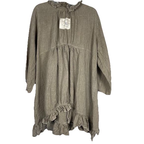 Vtg Magnolia Pearl Linen Ruffle Coat Duster Size M Oatmeal Boho Prairie Jacket - Picture 2 of 12